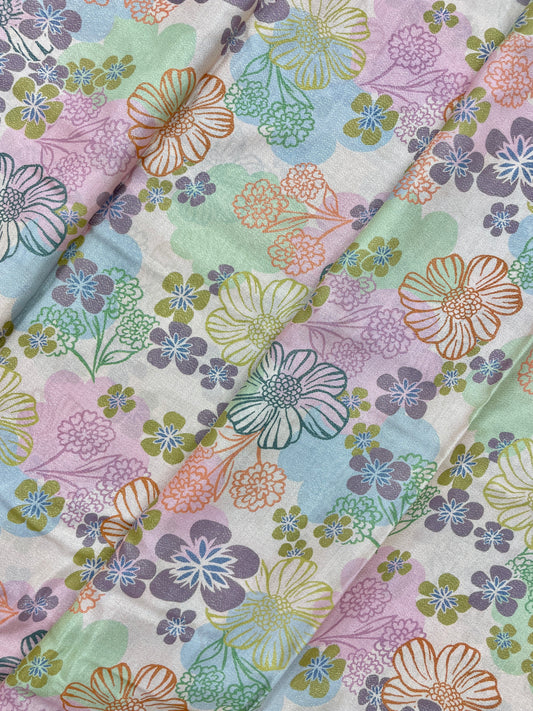 Elegant Adorable All Over Floral Print On Crepe Tissue Fabric