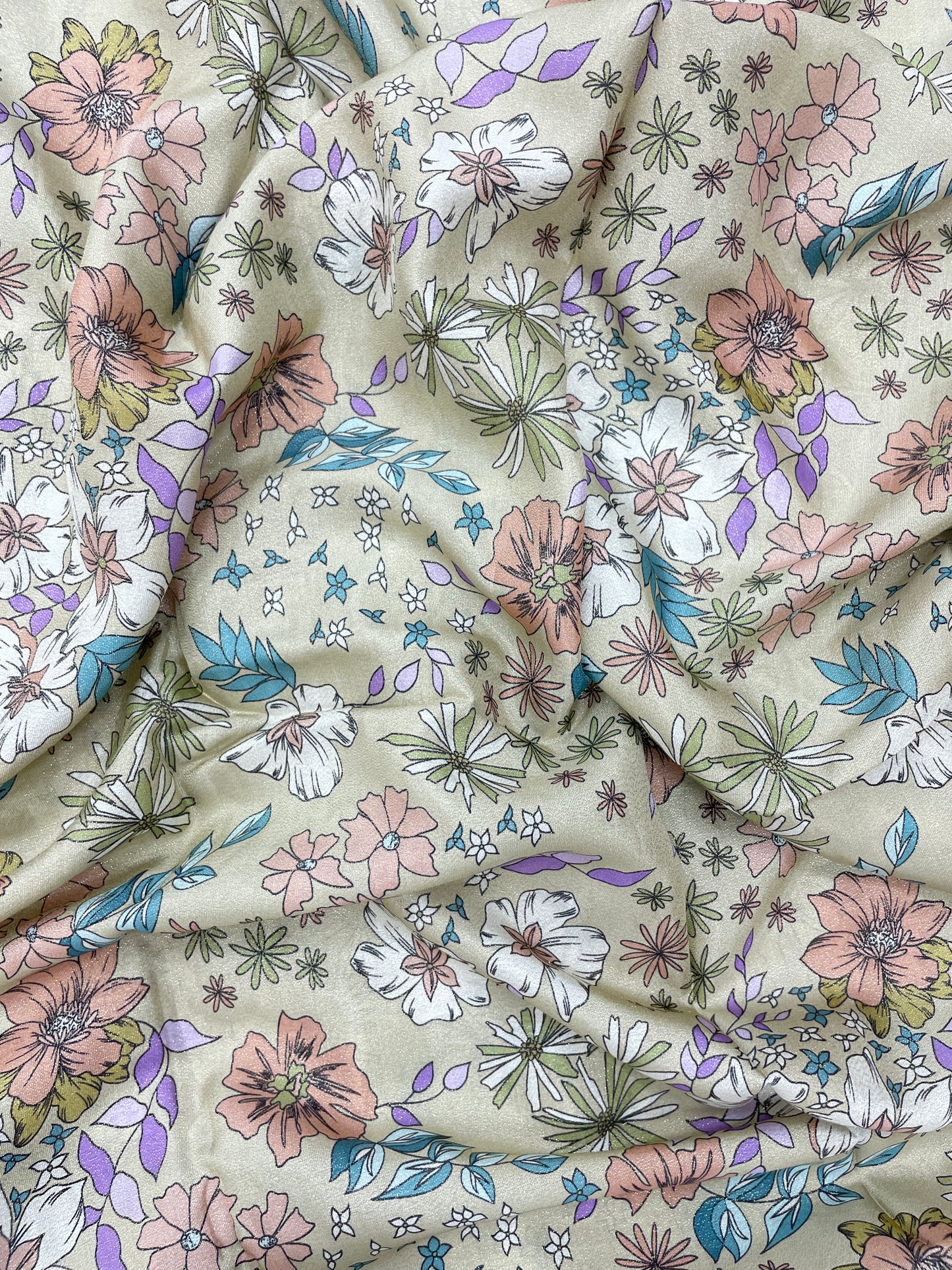 Attractive Exquisite All Over Dainty Floral Print On Crepe Tissue Fabric