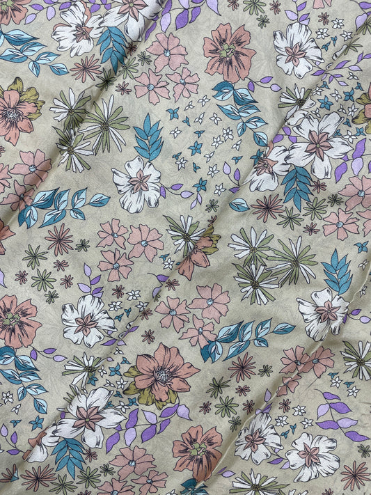 Attractive Exquisite All Over Dainty Floral Print On Crepe Tissue Fabric