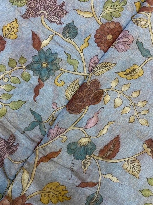 Pleasant Beau6tiful Multicolor Leaf And Floral Print On Chanderi Tissue Fabric