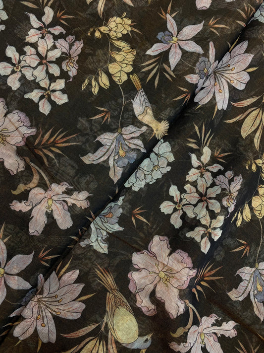 Eye Catching Flower Print On Chanderi Tissue Fabric