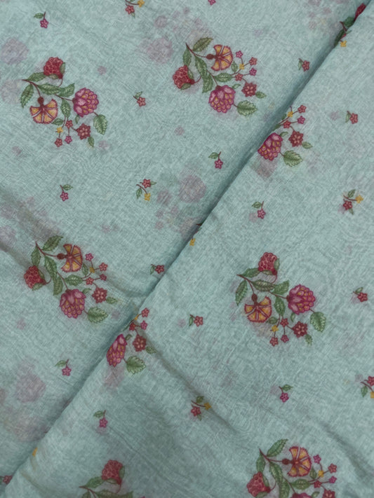 Adorable Eye Catching Dainty Pink And Peach Flower Print On Chanderi Tissue Fabric