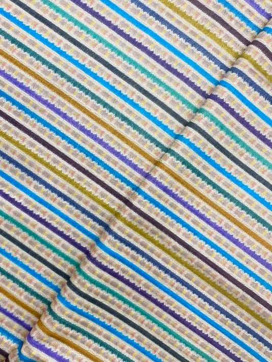 Superb Classic Bluish Shade Stripes With Zari Weaving On Chiniya Silk Fabric