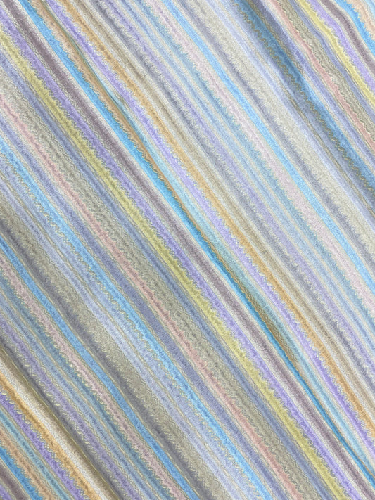Gorgeous Pastel Colored Stripes With Golden Zari Weaving On Chiniya Silk Fabric