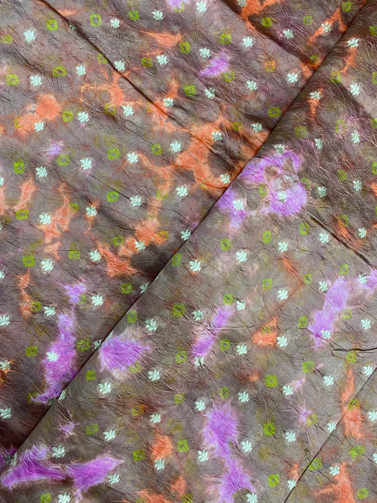 Brilliant Fantastic Multi Color Shibori Print With Taditional Floral Zari Work On Chiniya Silk Fabric