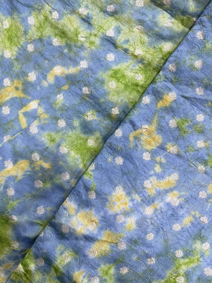 Greenish Shibori Print With Zari Weaving On Chiniya Silk Fabric