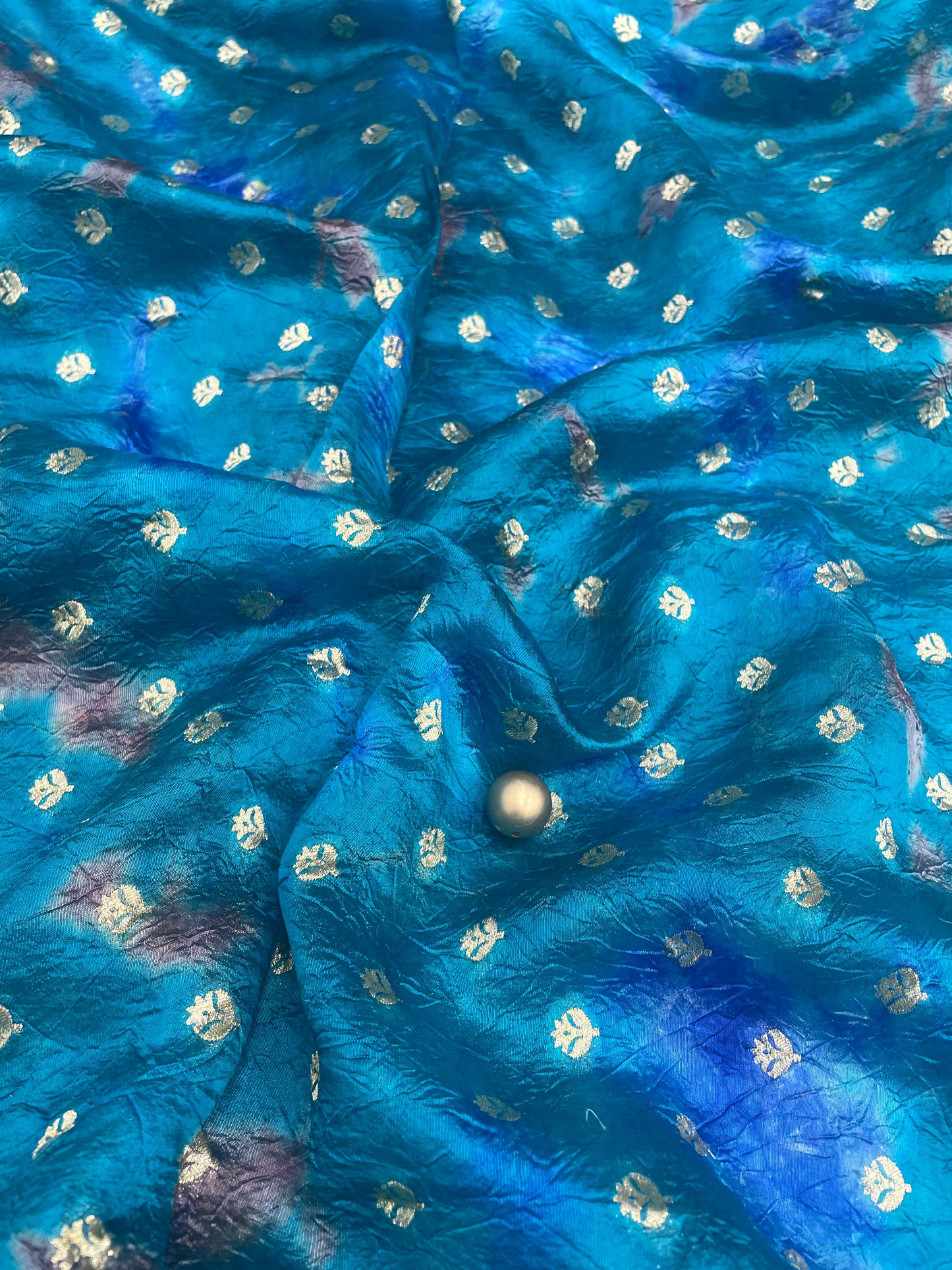 Classic Traditional Shibpro Print With Golden Zari Weaving On Chiniya Silk Fabric