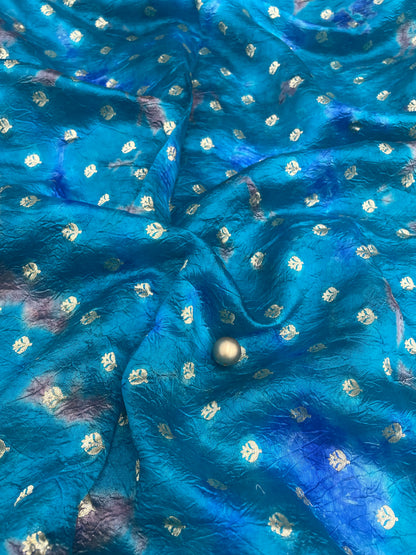 Classic Traditional Shibpro Print With Golden Zari Weaving On Chiniya Silk Fabric