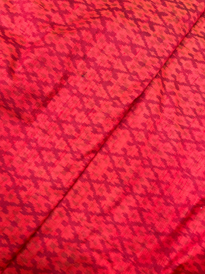 Subtle Yet Elegant Traditional Weaving On Red Colored Raw Silk Ikat