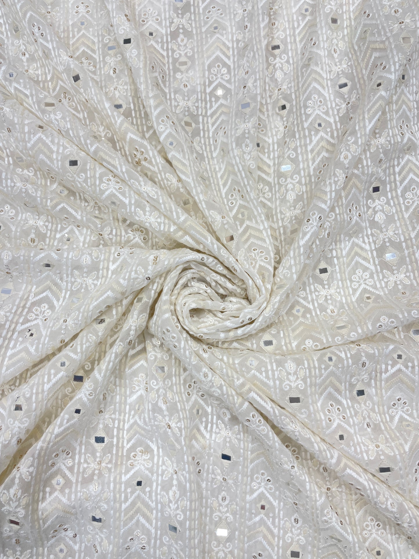 Classy Luxurious Thread Embroidery with Faux Mirror And Sequins Work on Dyeable Georgette
