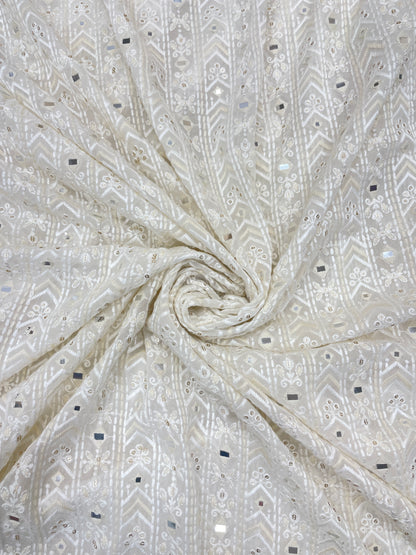 Classy Luxurious Thread Embroidery with Faux Mirror And Sequins Work on Dyeable Georgette