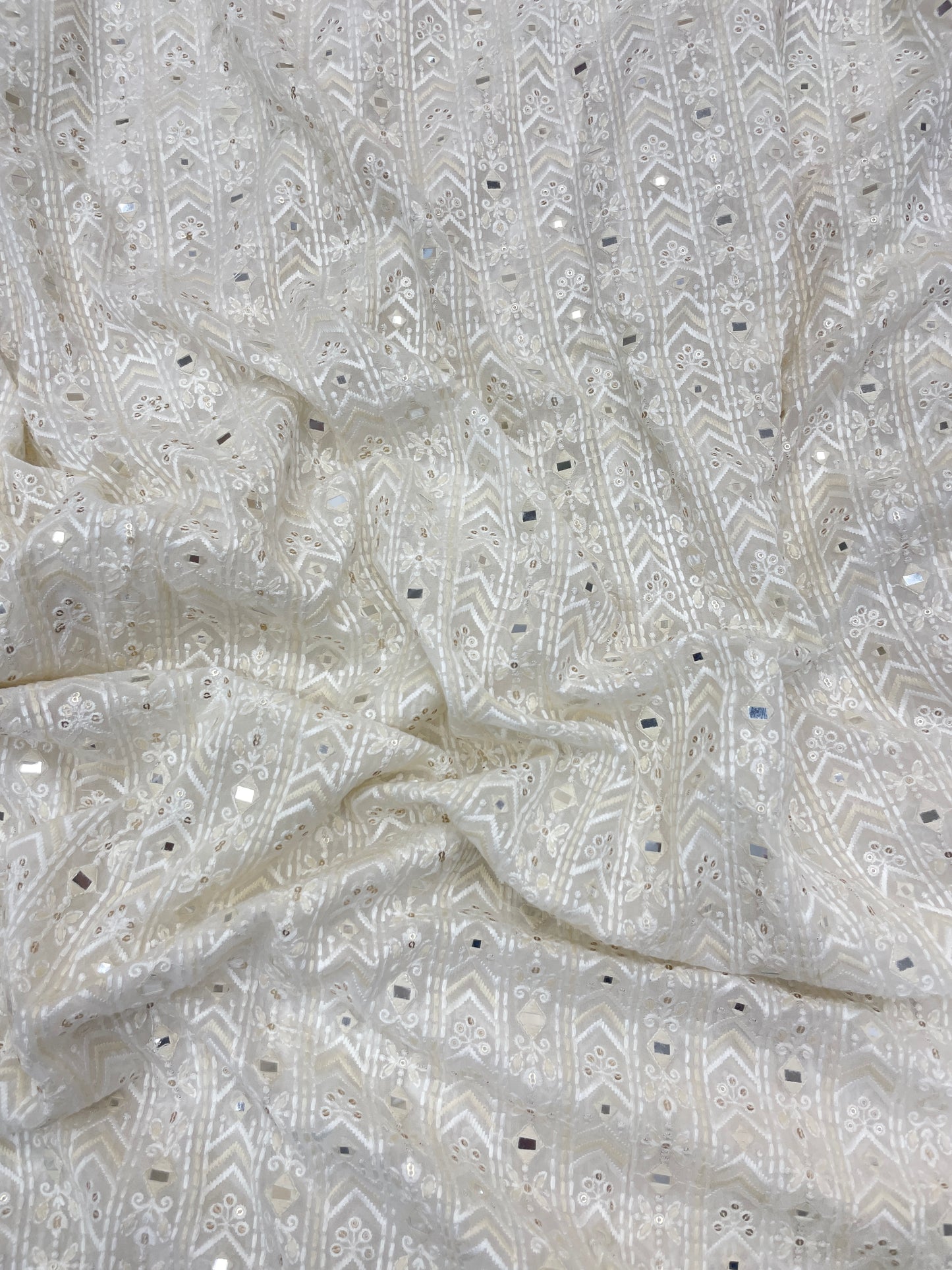 Classy Luxurious Thread Embroidery with Faux Mirror And Sequins Work on Dyeable Georgette