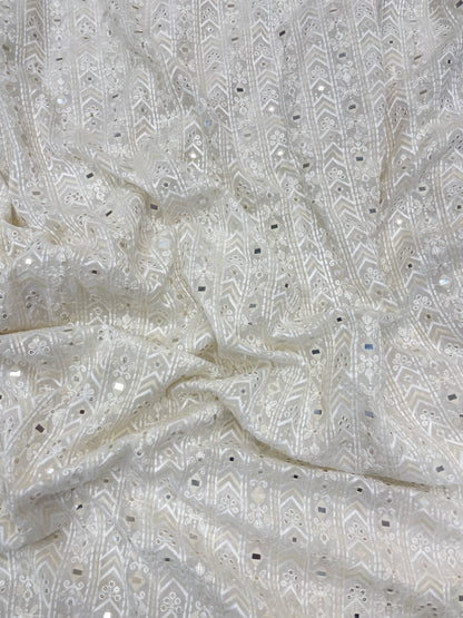 Classy Luxurious Thread Embroidery with Faux Mirror And Sequins Work on Dyeable Georgette