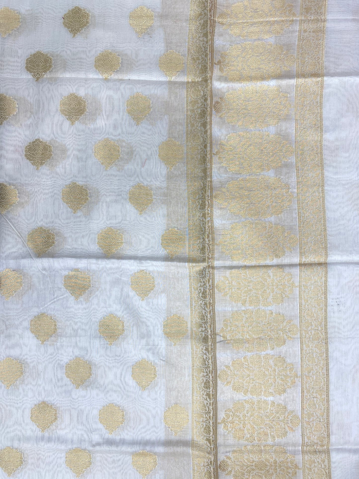 Exclusive Premium Golden Zari Traditional Motif Work On Dyeable Bnarasi Chanderi Jacquard Dupatta