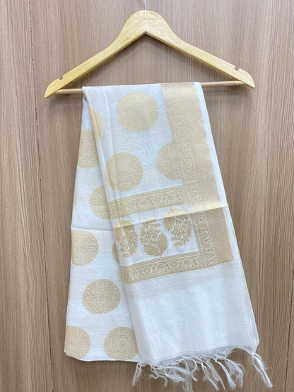 Marvelous Superb Golden Zari Ethnic Weaving On Dyeable Banarasi Chanderi Jacquard Dupatta