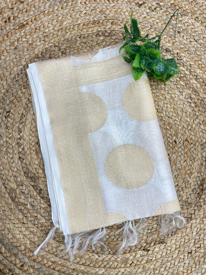 Marvelous Superb Golden Zari Ethnic Weaving On Dyeable Banarasi Chanderi Jacquard Dupatta