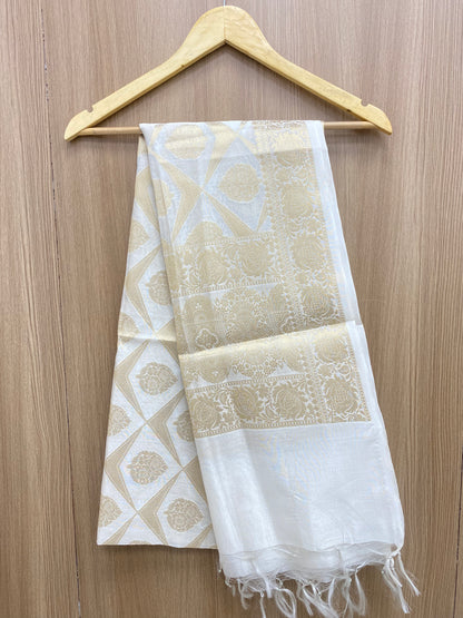 Brilliant Traditional Heavy Block Zari Weaving On Dyeable Banarasi Chanderi Jacquard Dupatta