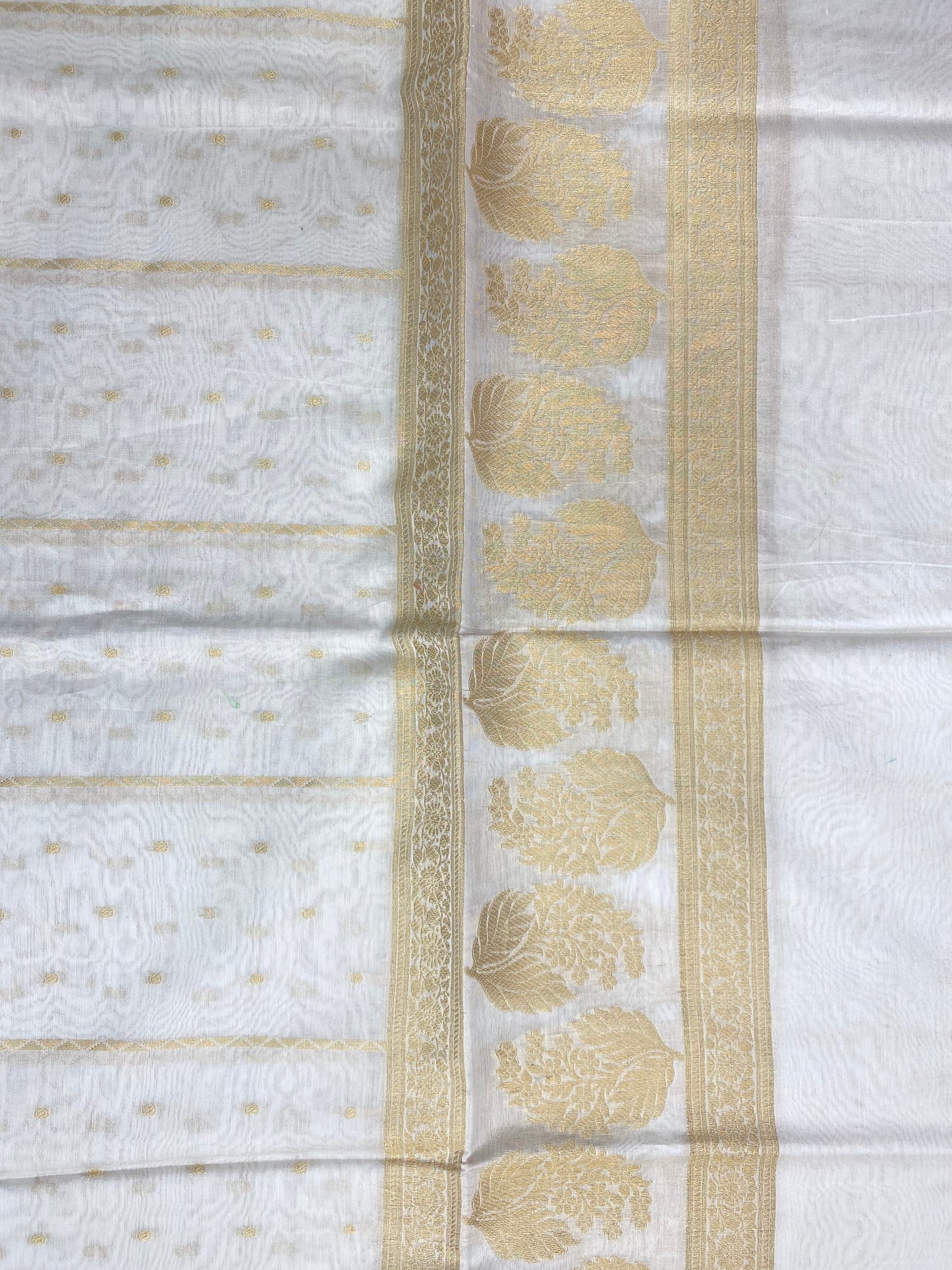 Subtle Yet Elegant Golden Zari Weaving All Over Dyeable Banarasi Chanderi Jacquard Dupatta