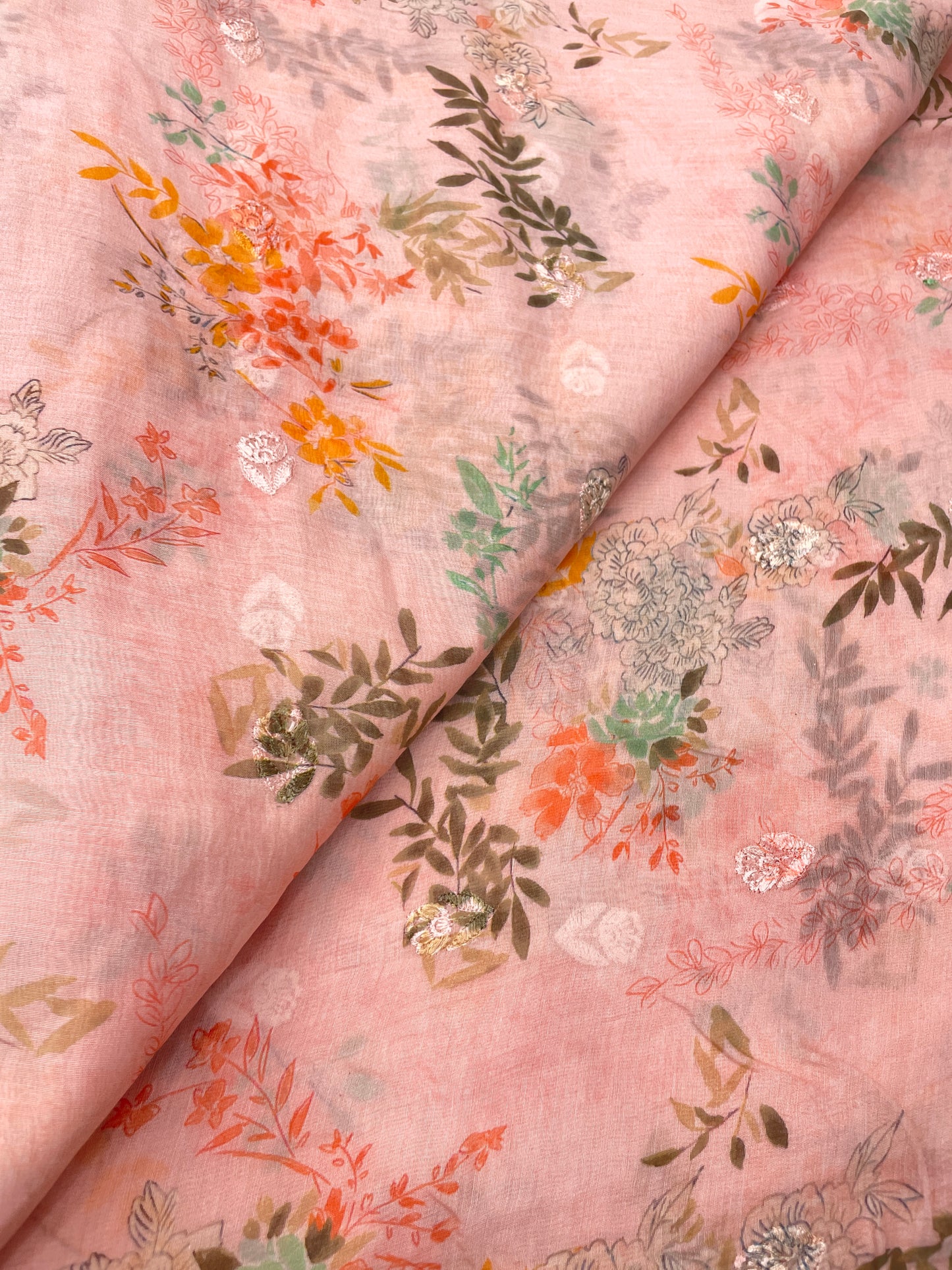 Chanderi Print with Embroidery (44”inch)
