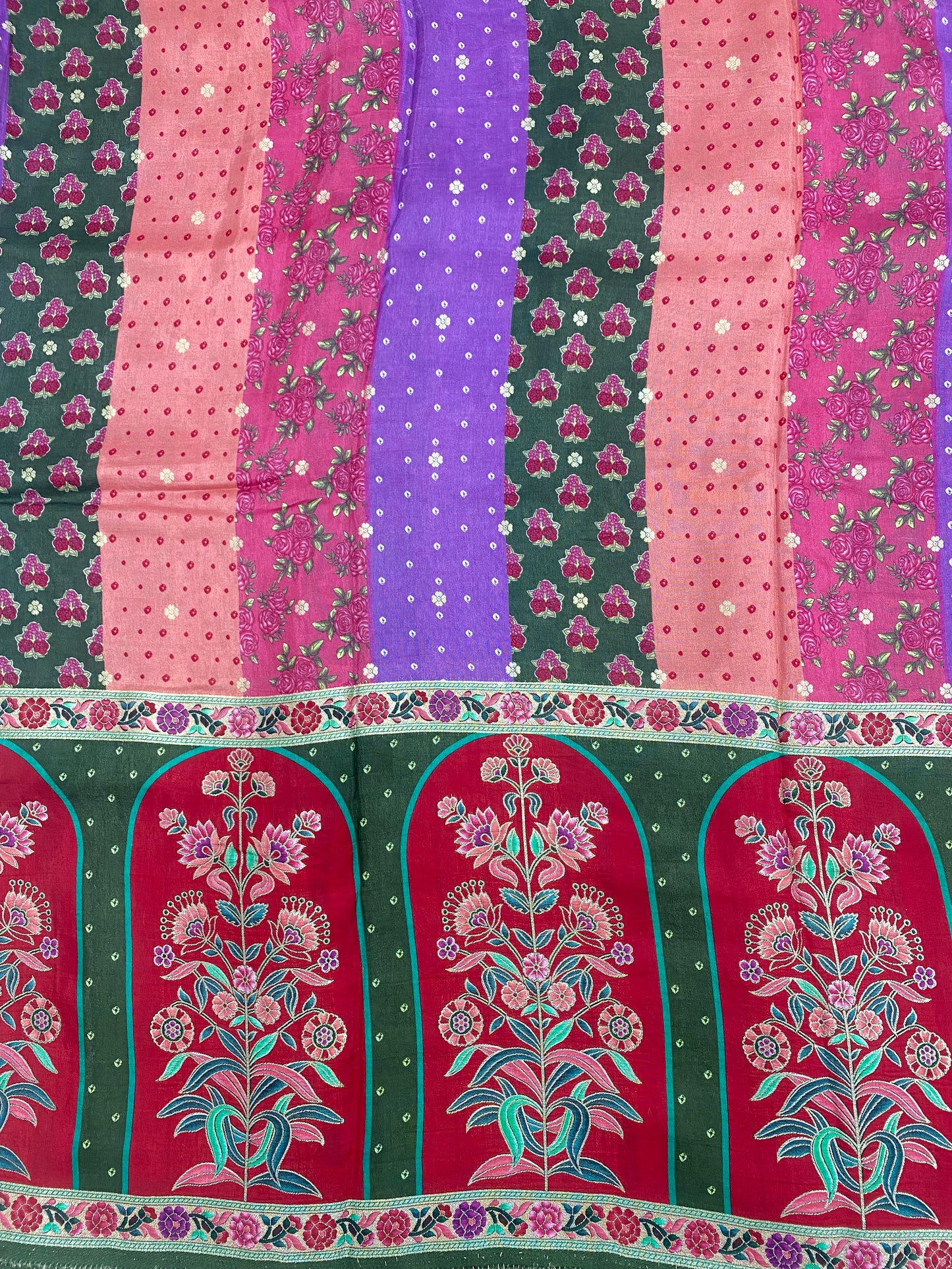 Very Luxurious Heavy Traditional Multi Color Print With Jacquard Weaving On Dola Silk Fabric