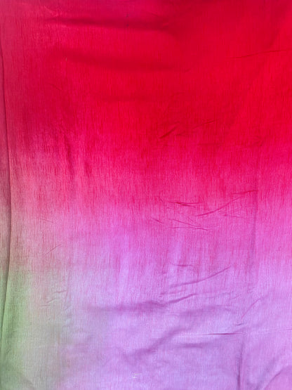 Adorable Premium Red-Green-Pink Shaded Dye Print All Over Mysore aw Silk Fabric