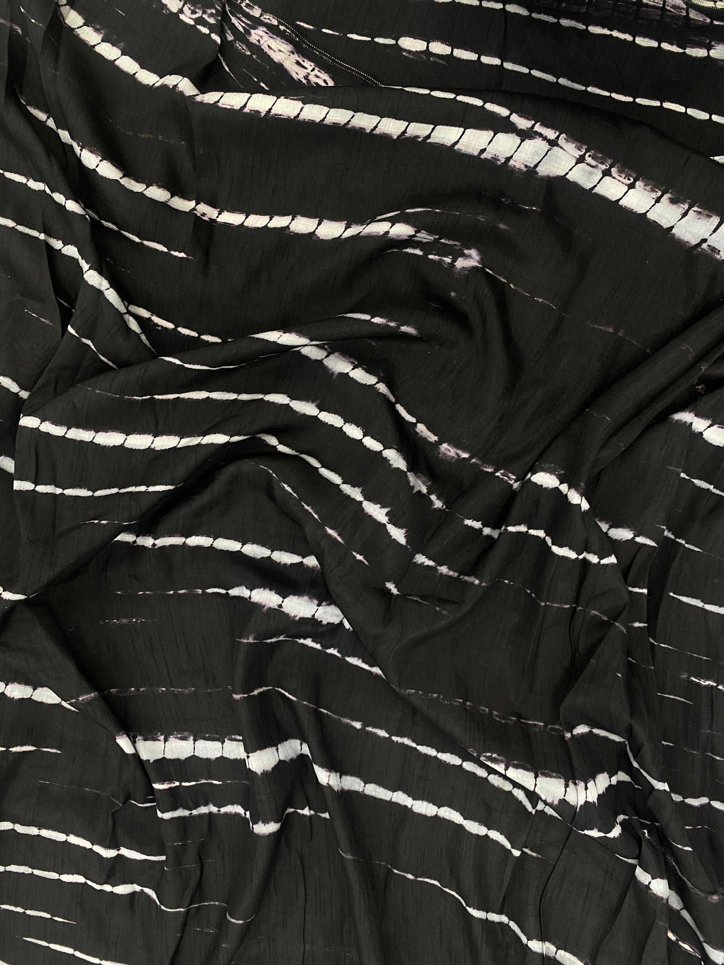 Classic Unique Black-White Shibori Print All Over Mysore Raw Silk Fabric