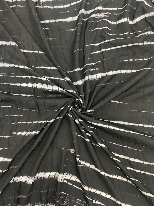 Classic Unique Black-White Shibori Print All Over Mysore Raw Silk Fabric