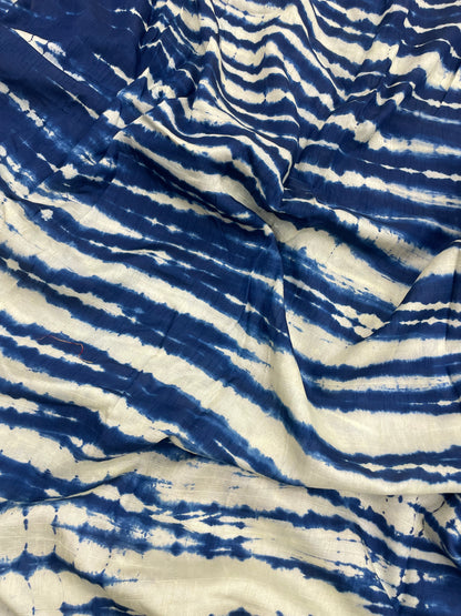 Classic Unique Black-White Shibori Print All Over Mysore Raw Silk Fabric