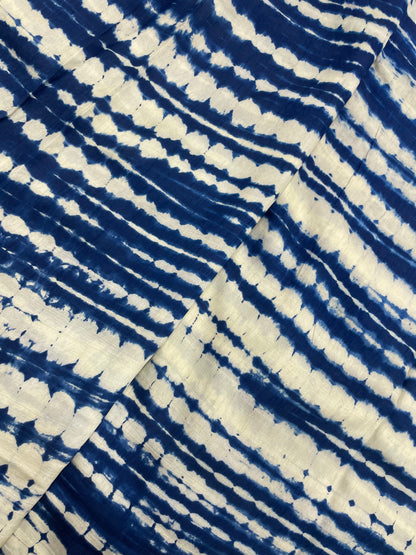 Classic Unique Black-White Shibori Print All Over Mysore Raw Silk Fabric