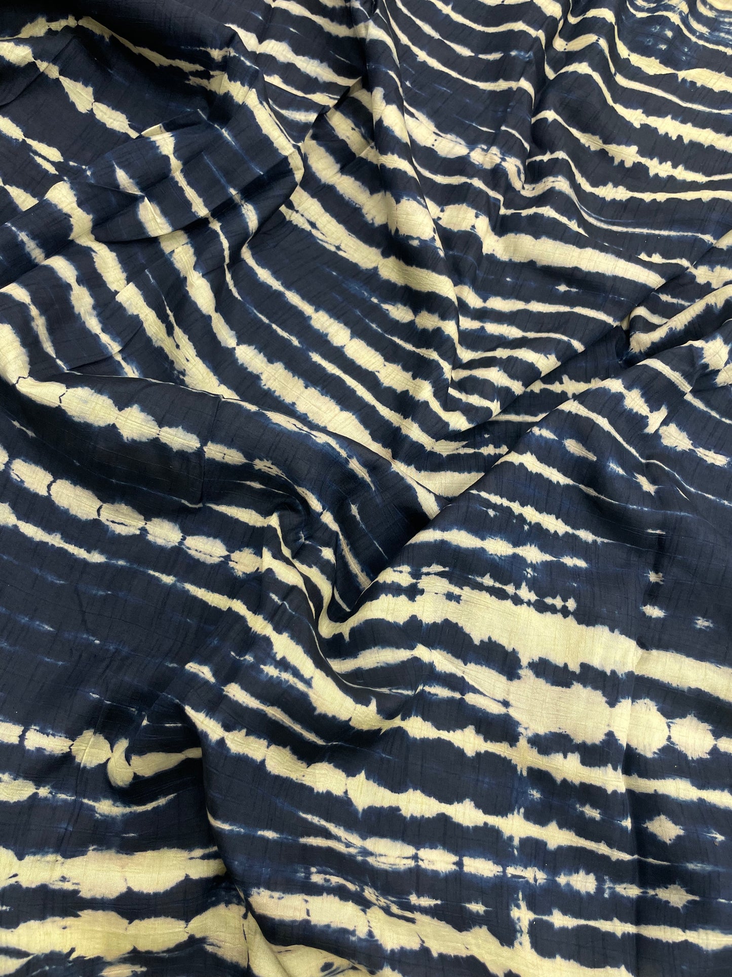 Classic Unique Black-White Shibori Print All Over Mysore Raw Silk Fabric