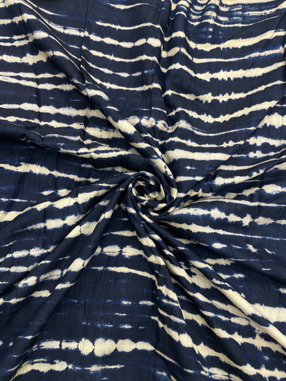 Classic Unique Black-White Shibori Print All Over Mysore Raw Silk Fabric