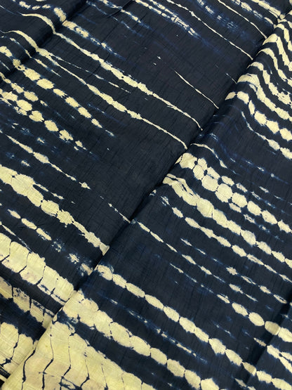 Classic Unique Black-White Shibori Print All Over Mysore Raw Silk Fabric