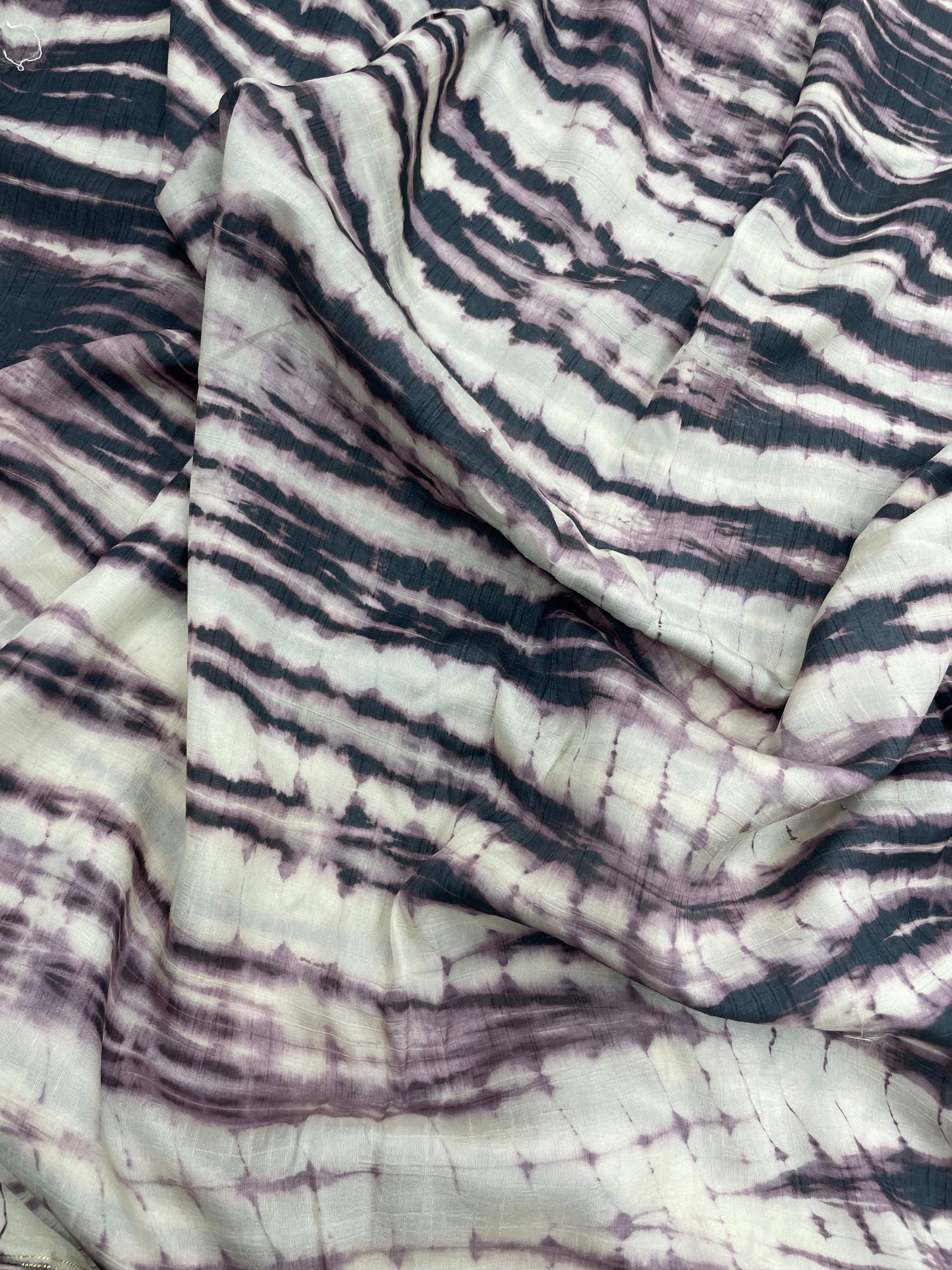 Classic Unique Black-White Shibori Print All Over Mysore Raw Silk Fabric