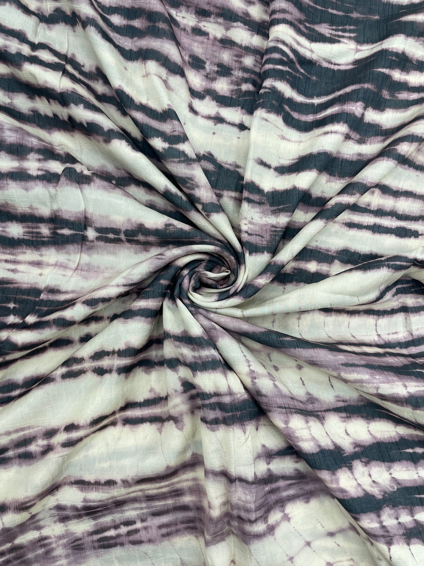 Classic Unique Black-White Shibori Print All Over Mysore Raw Silk Fabric