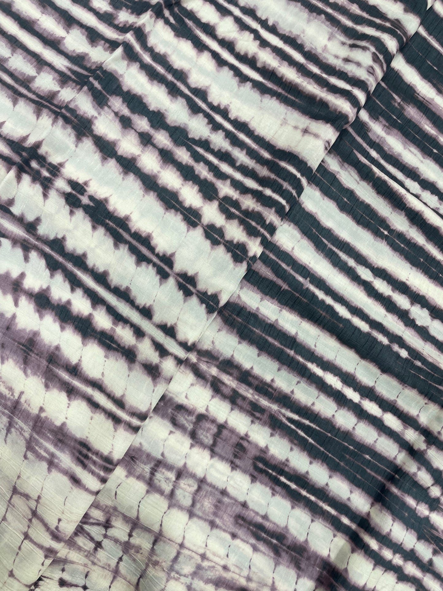 Classic Unique Black-White Shibori Print All Over Mysore Raw Silk Fabric