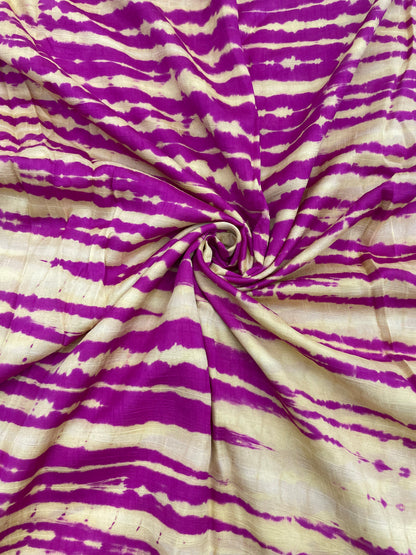 Classic Unique Black-White Shibori Print All Over Mysore Raw Silk Fabric