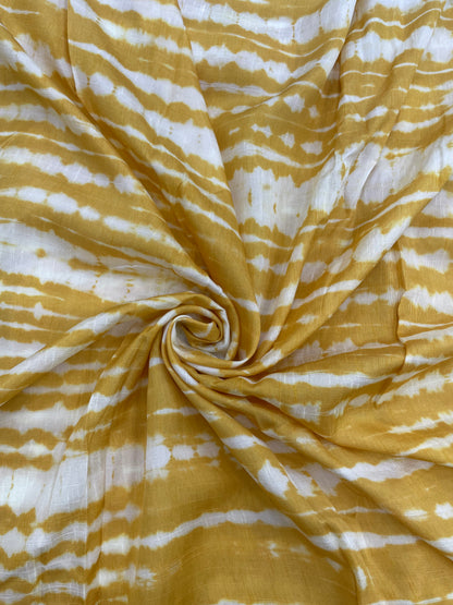 Classic Unique Black-White Shibori Print All Over Mysore Raw Silk Fabric