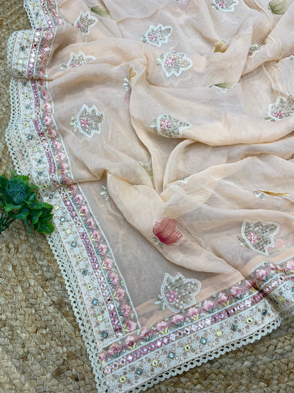 Brilliant Luxurious Minimal Floral Thread Embroidery And Striking Print With Sequin Work On Viscose Georgette Dupatta