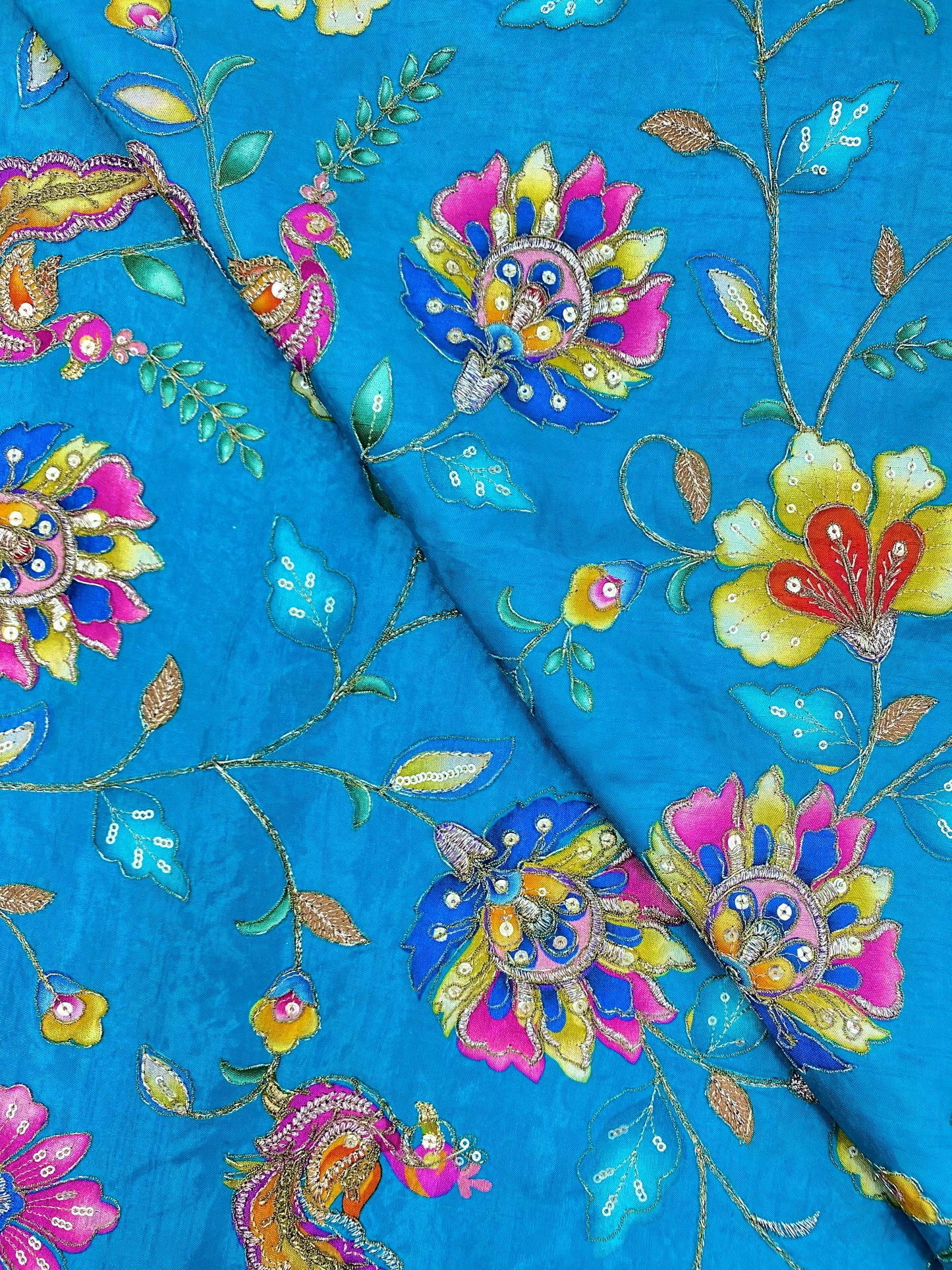 Dola Silk Position Print With Embroidery (colours Available) 44"Inch