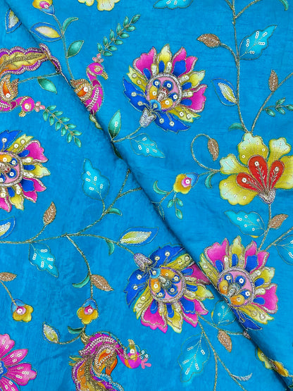 Dola Silk Position Print With Embroidery (colours Available) 44"Inch