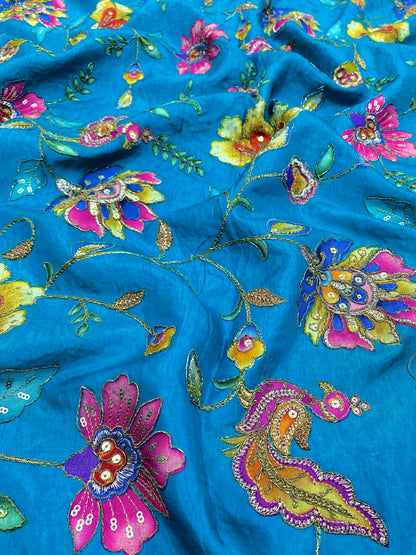 Dola Silk Position Print With Embroidery (colours Available) 44"Inch