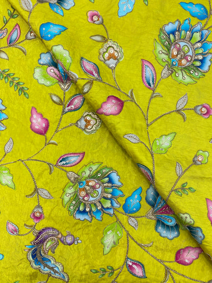 Dola Silk Position Print With Embroidery (colours Available) 44"Inch