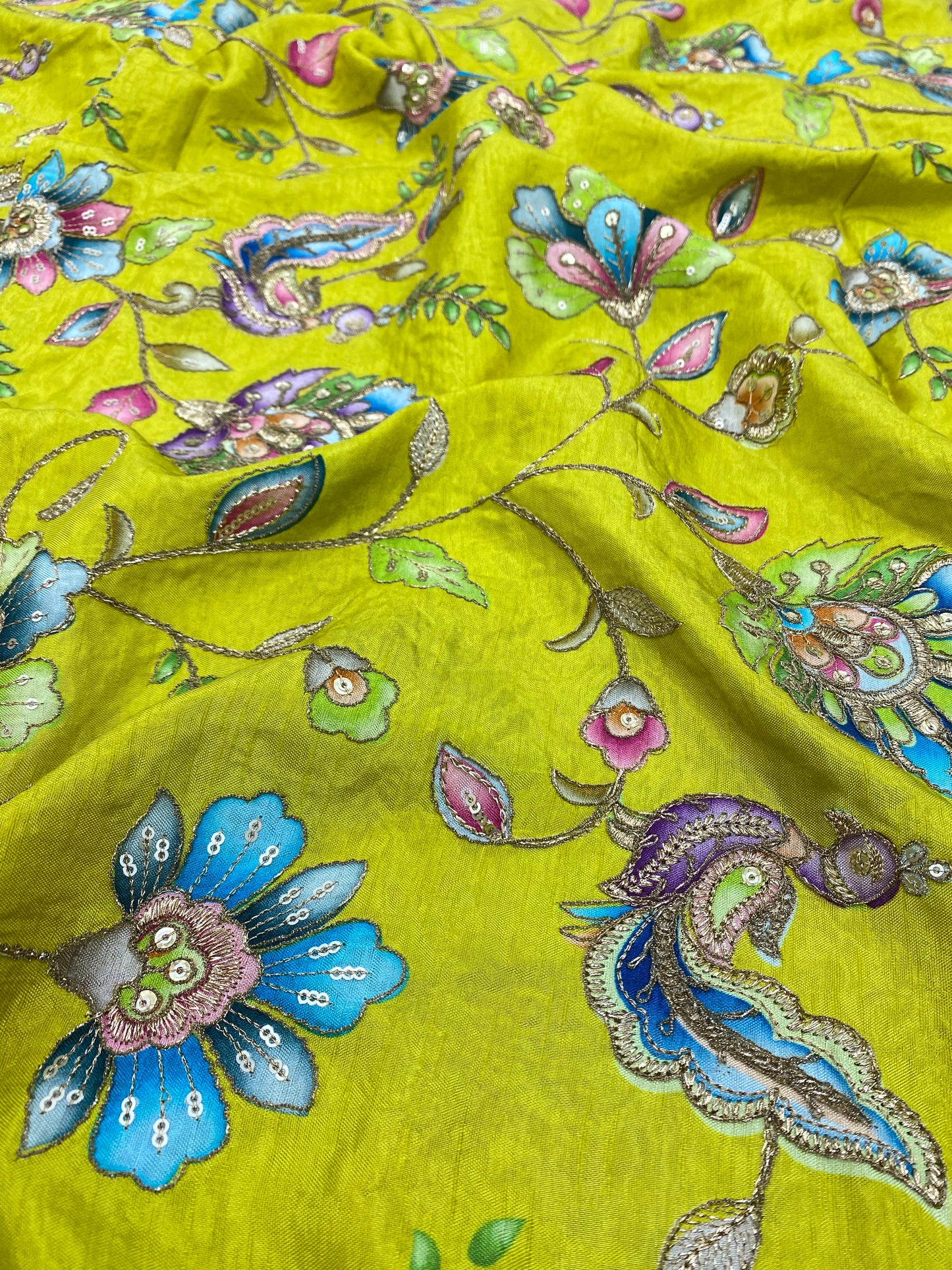 Dola Silk Position Print With Embroidery (colours Available) 44"Inch