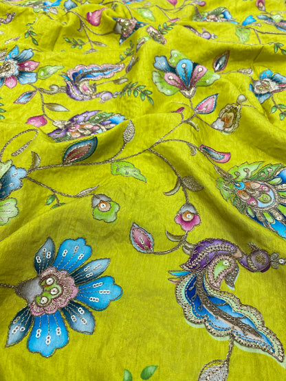 Dola Silk Position Print With Embroidery (colours Available) 44"Inch