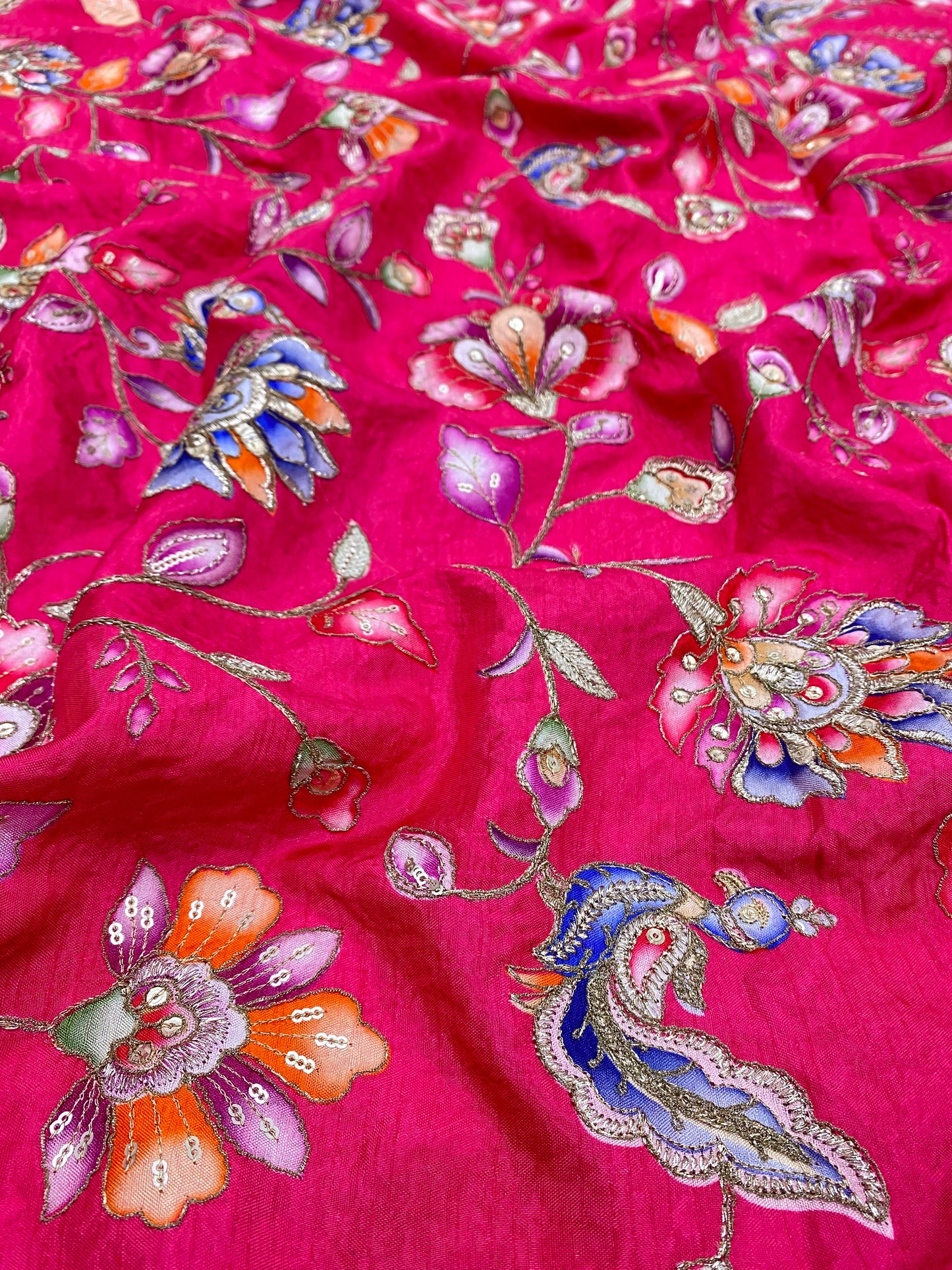Dola Silk Position Print With Embroidery (colours Available) 44"Inch