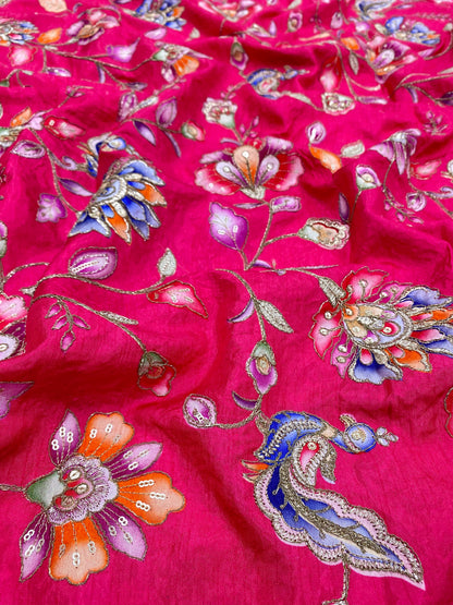 Dola Silk Position Print With Embroidery (colours Available) 44"Inch