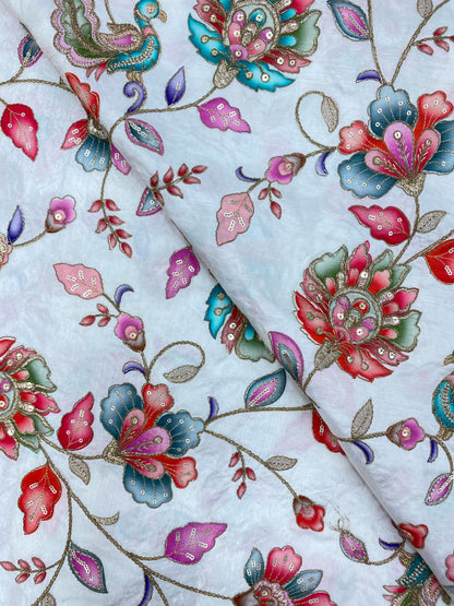 Dola Silk Position Print With Embroidery (colours Available) 44"Inch