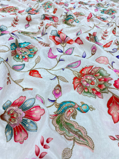 Dola Silk Position Print With Embroidery (colours Available) 44"Inch