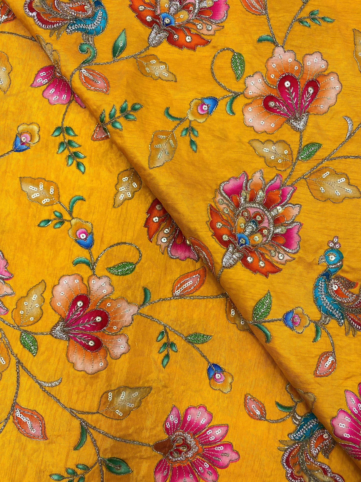 Dola Silk Position Print With Embroidery (colours Available) 44"Inch