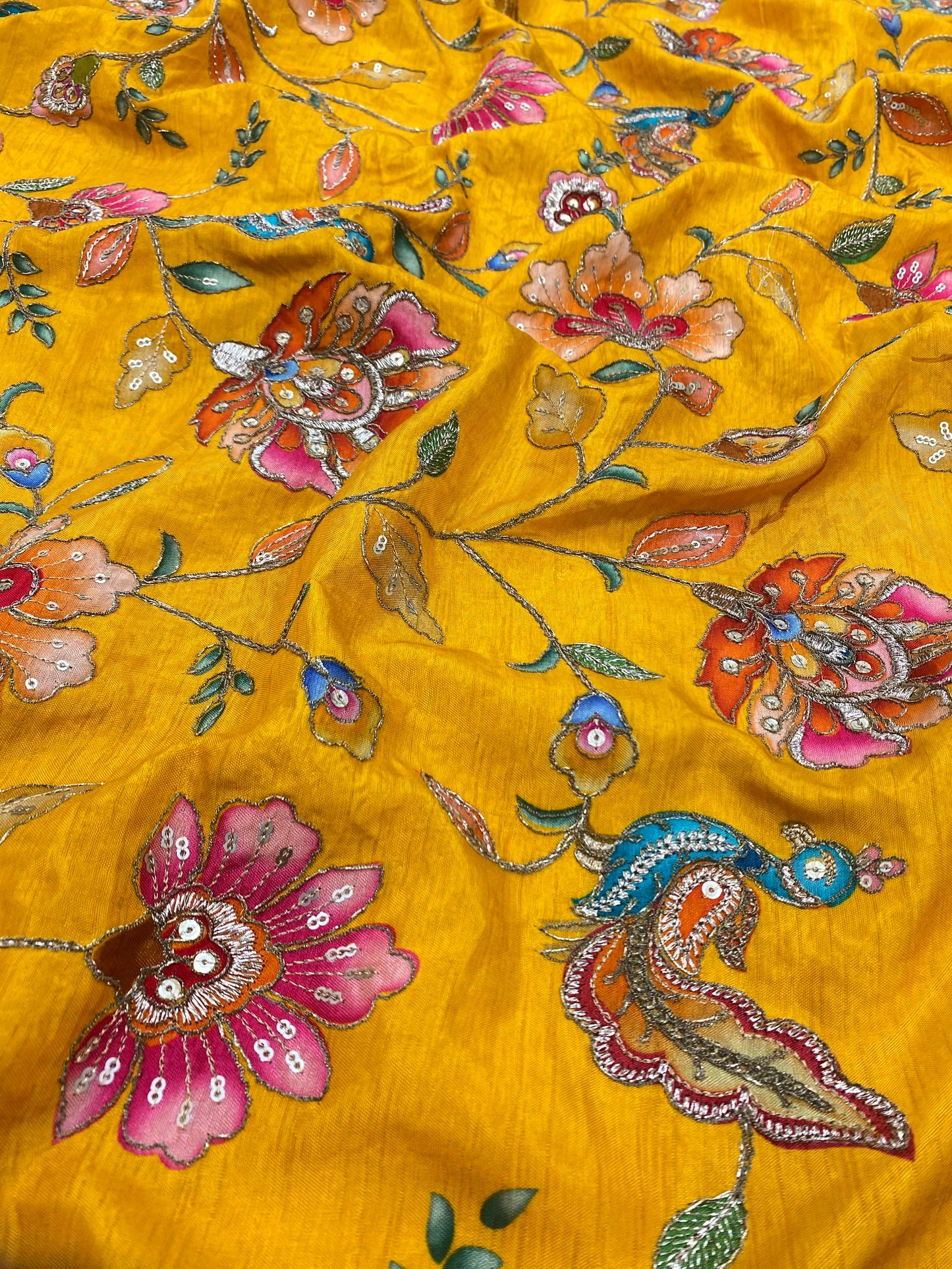 Dola Silk Position Print With Embroidery (colours Available) 44"Inch